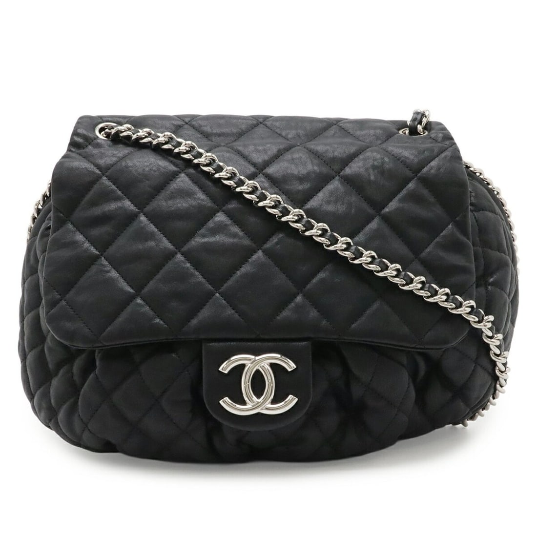 CHANEL Matelassé Chain Around Coco Mark Shoulder Bag, Leather, Black, A49889: --- Catalog ---Category: SizeSize (HxWxD): 26cm x 33cm x 5cm / 10.23'' x 12.99'' x 1.96''Category: DesignType: Shoulder bagColor: BlackGender: WomenMaterial: Leather Category: GeneralMPN: A49889Brand: