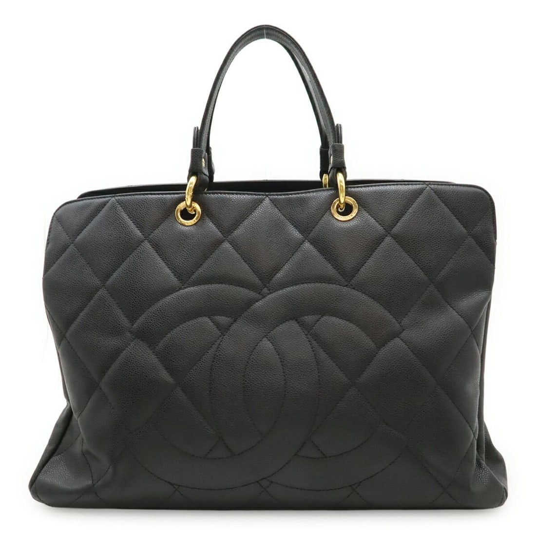 CHANEL Matelassé Coco Mark Tote Bag, Large Tote, Caviar Leather, Black, A46886: --- Catalog ---Category: SizeSize (HxWxD): 32.5cm x 44cm x 16cm / 12.79'' x 17.32'' x 6.29''Category: DesignType: Tote bagColor: BlackGender: WomenMaterial: Grained Calfskin Category: GeneralMPN: A468