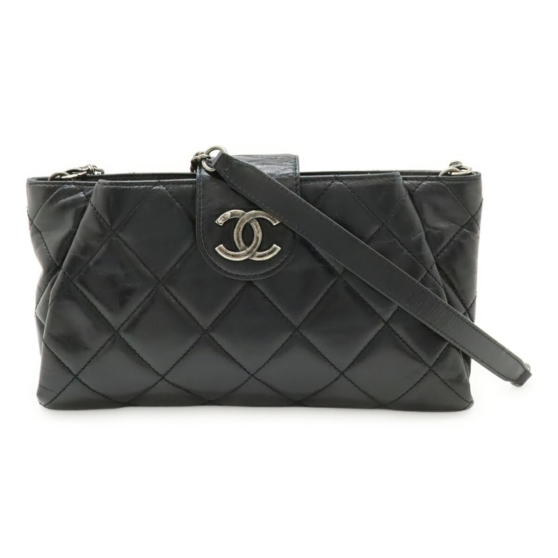 CHANEL Coco Pleats Mark Shoulder Bag Chain Leather Black: --- Catalog ---Category: SizeSize (HxWxD): 14cm x 25cm / 5.51'' x 9.84''Category: DesignType: Shoulder bagColor: BlackGender: WomenMaterial: Leather Category: GeneralBrand: Chanel--- Item List ---Sect