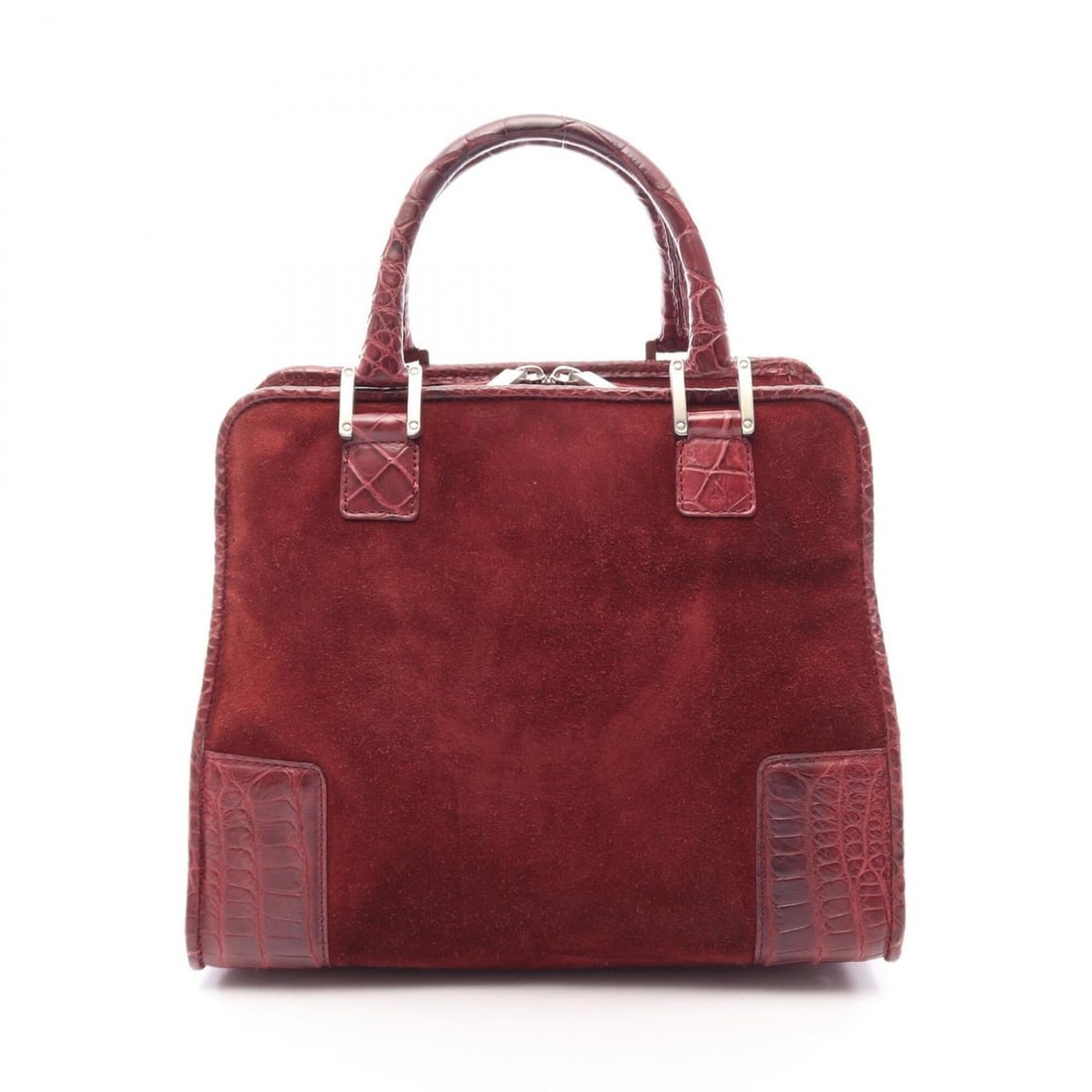 Loewe Amazona handbag, suede leather, women's, burgundy.: --- Catalog ---Category: SizeSize (HxWxD): 23cm x 28cm x 17cm / 9.05'' x 11.02'' x 6.69''Category: DesignType: HandbagColor: BordeauxGender: WomenMaterial: Suede , Leather Category: GeneralBrand: Loew