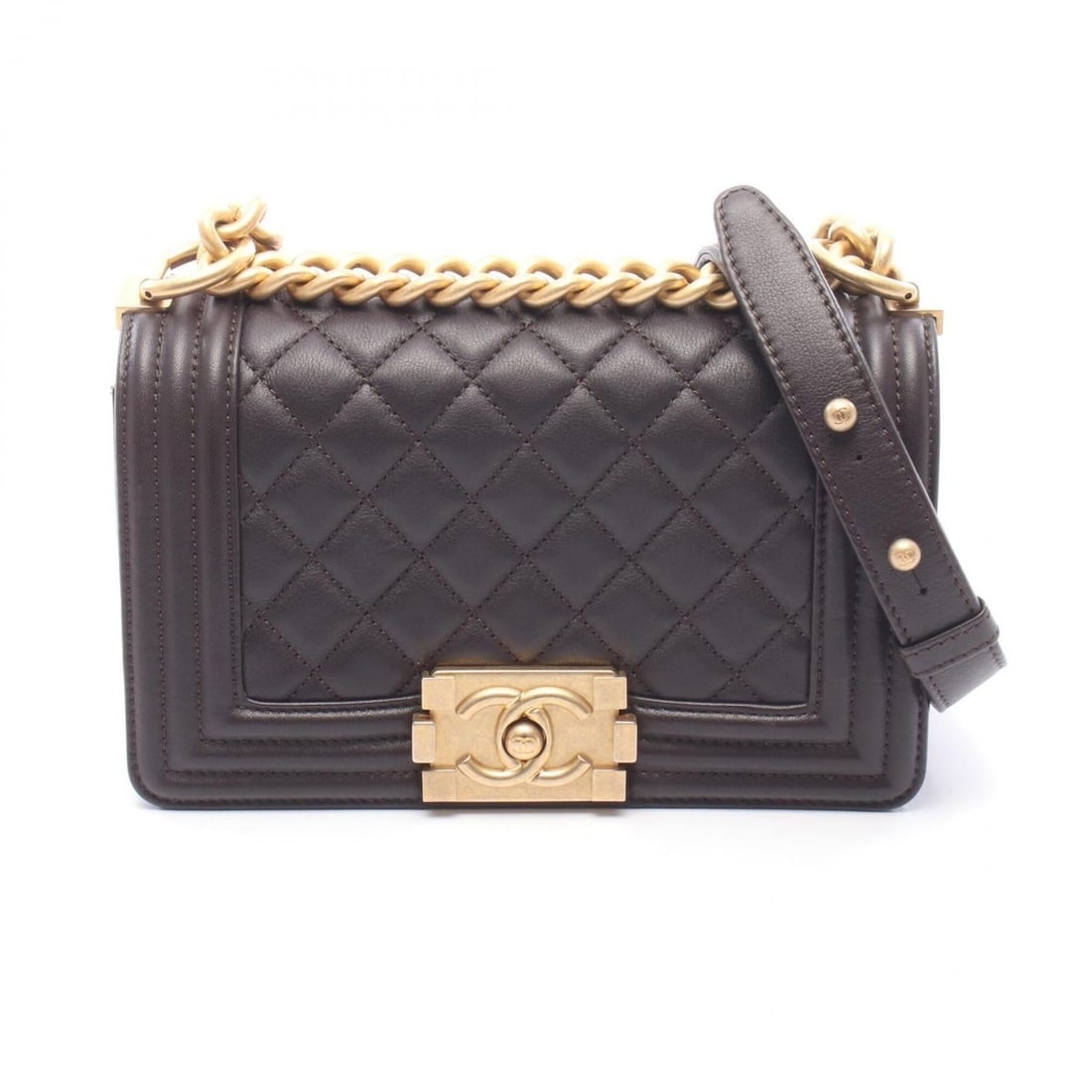 Chanel Boy Small Shoulder Bag Handbag Leather Women's Brown A67085 (1 of 12)