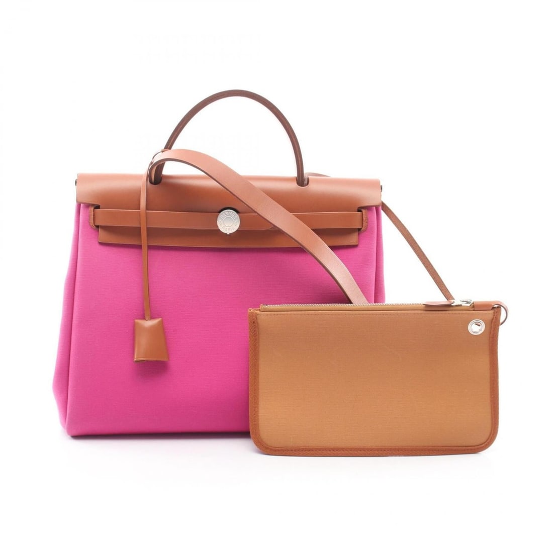 Hermes Herbag Zip PM Rose Purple Fauve 2-Way Handbag Toile Officier Vache Hunter Women's Pink Brown (1 of 11)