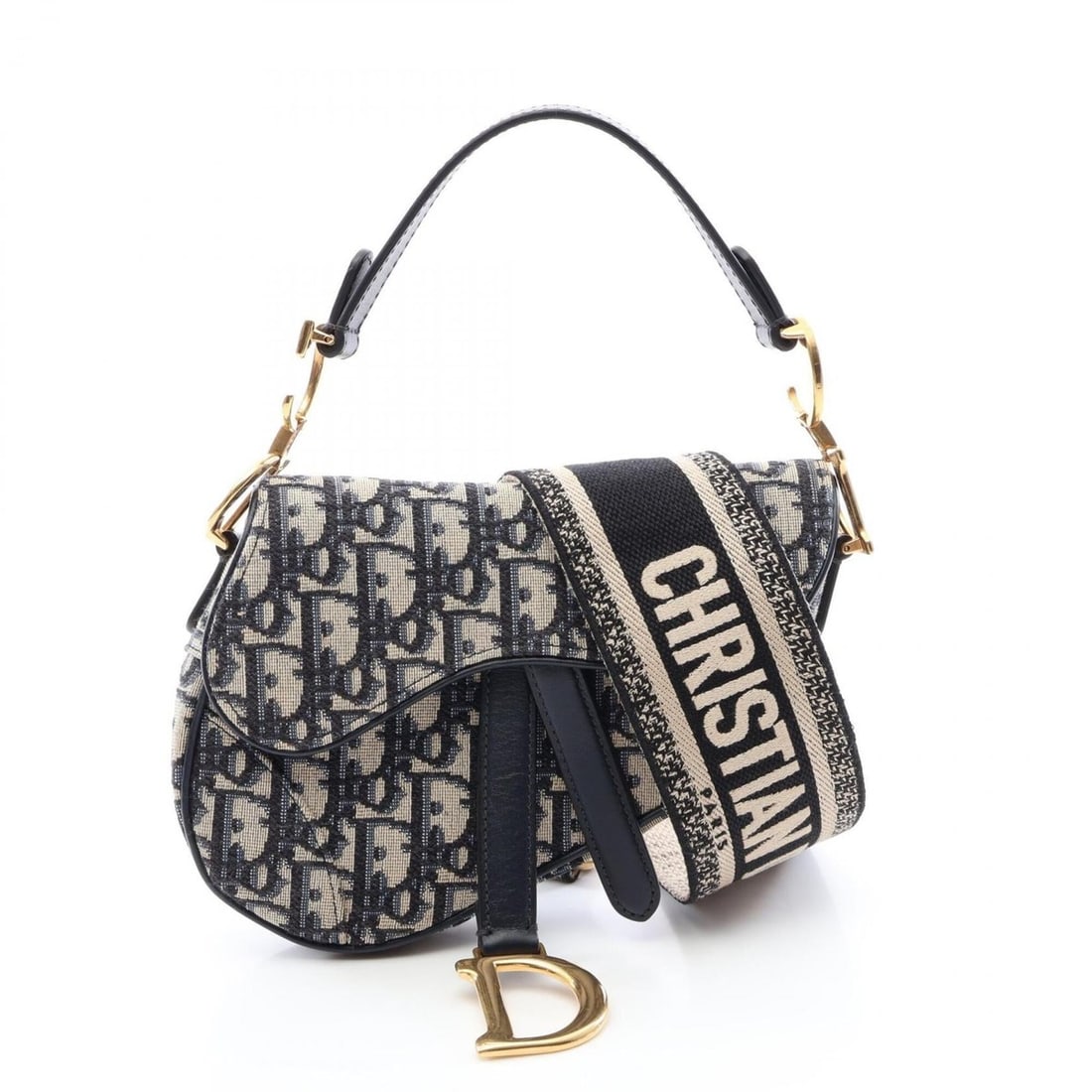 Christian Dior Dior Saddle Bag Mini Oblique Jacquard 2-Way Handbag, Canvas and Leather, Women's,: --- Catalog ---Category: SizeSize (HxWxD): 13cm x 18cm x 5cm / 5.11'' x 7.08'' x 1.96''Category: DesignType: Handbag, Saddle bagColor: Ivory, NavyGender: WomenMaterial: Canvas , Leather Category: Gene