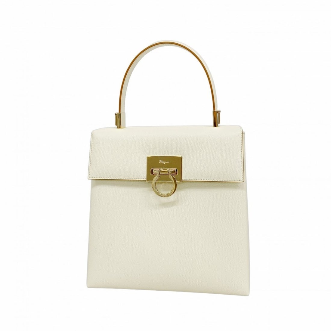 Salvatore Ferragamo Gancini Leather Handbag, Ivory, Women's: --- Catalog ---Category: SizeSize (HxWxD): 20cm x 19cm x 10cm / 7.87'' x 7.48'' x 3.93''Category: DesignType: HandbagColor: IvoryGender: WomenMaterial: Leather Hardware Color: GoldCategory: GeneralBra