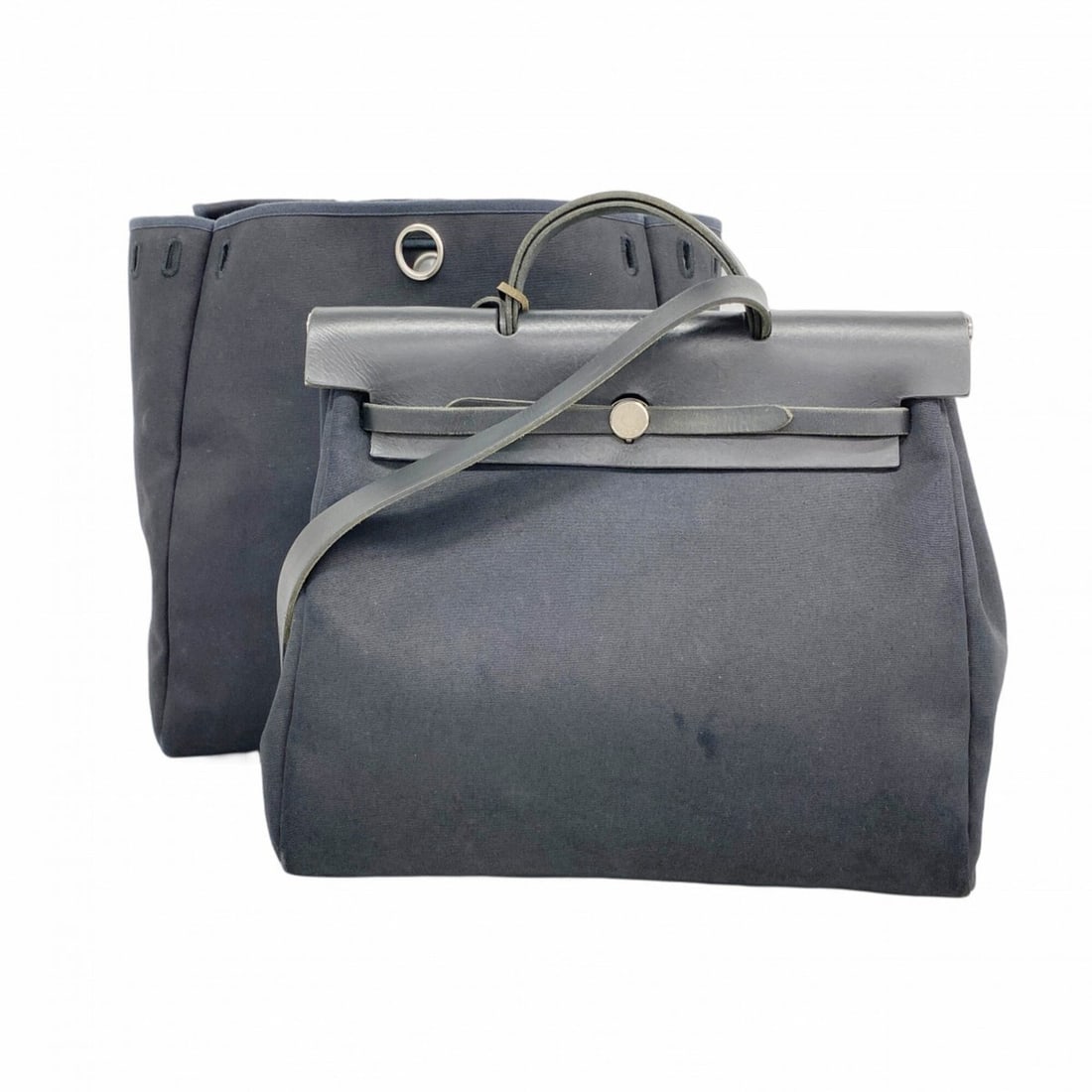 Hermes Herbag MM Toile Officier handbag, black, ?C stamp, 2-way bag for women. (1 of 11)