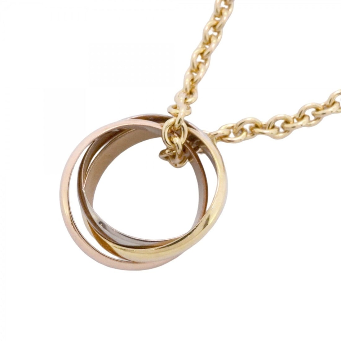 Cartier Baby Trinity Necklace, 18K Yellow Gold, White Pink Women's, P2947694: --- Catalog ---Category: SizePendant Size: 13.1mm x 12.5mm / 0.51'' x 0.49''Neck Circumference: 42.5 cm / 16.73''Category: DesignGender: WomenMaterial: Pink gold (18K), White gold (18K), Yellow gold (