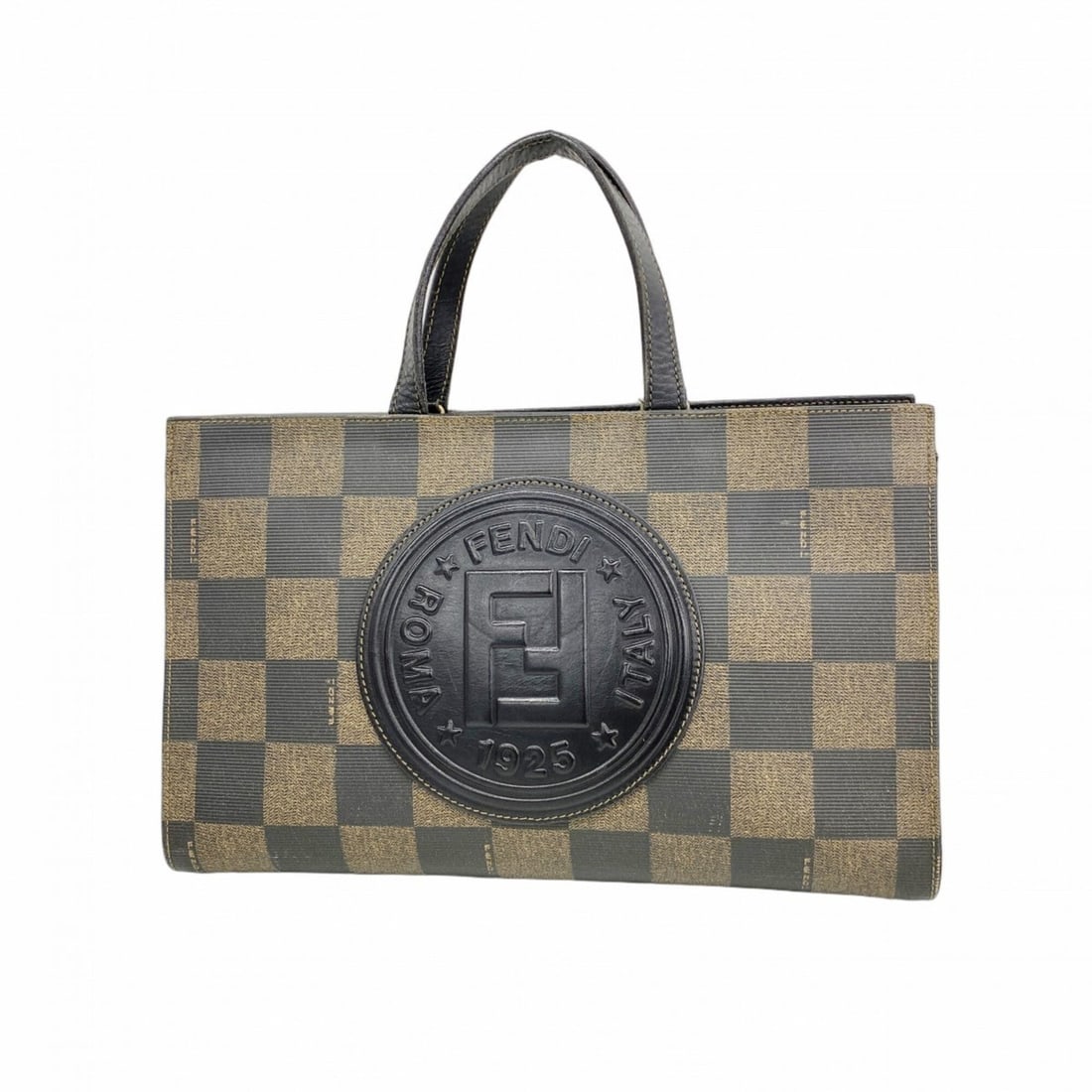 Fendi handbag, black and brown, women's, P2924163: --- Catalog ---Category: SizeSize (HxWxD): 18cm x 30cm x 10cm / 7.08'' x 11.81'' x 3.93''Category: DesignType: HandbagColor: Black, BrownGender: WomenMaterial: PVC Hardware Color: SilverCategory: Gene