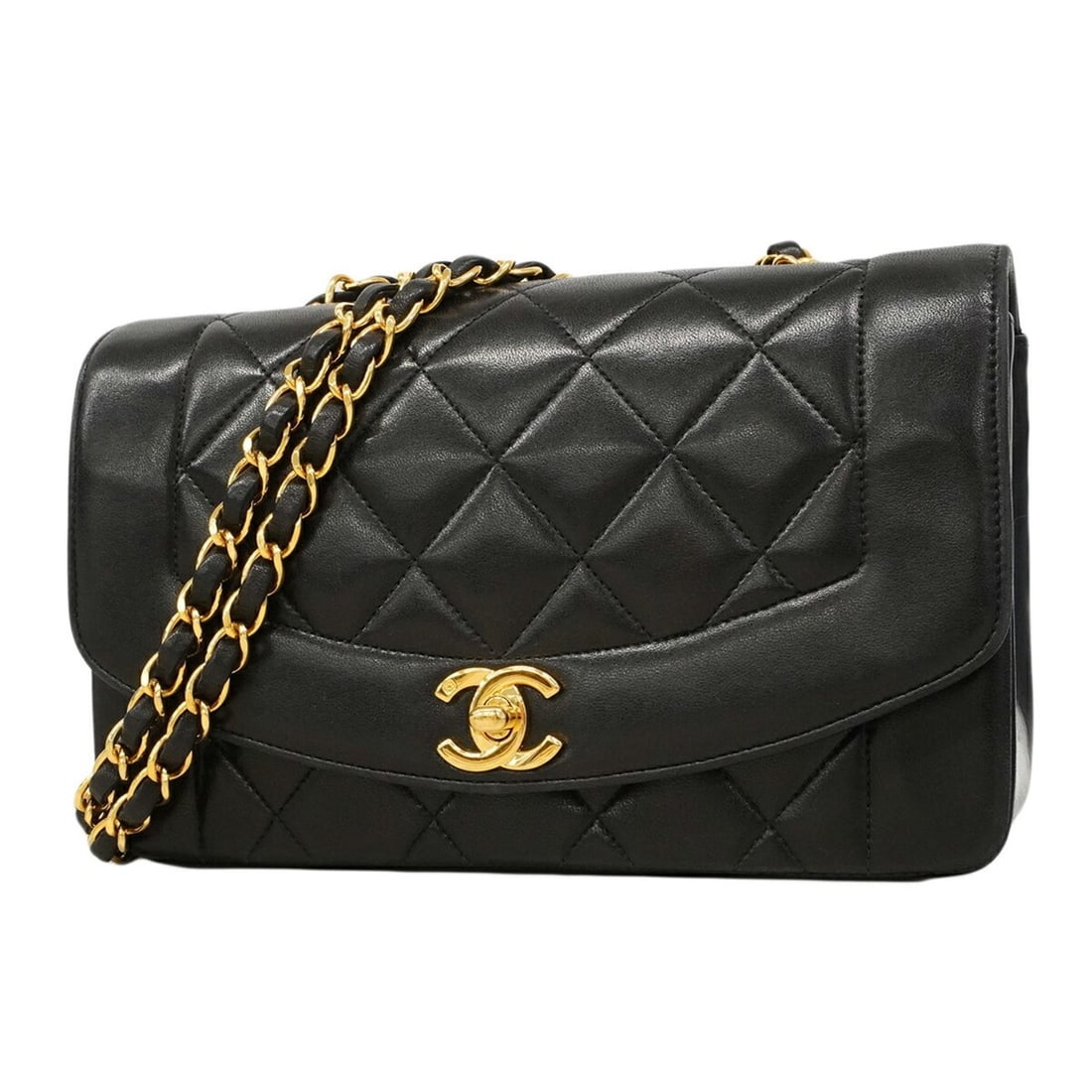 Chanel Diana Chain Shoulder Bag, Lambskin, Black, Women's, P2910712 (1 of 17)