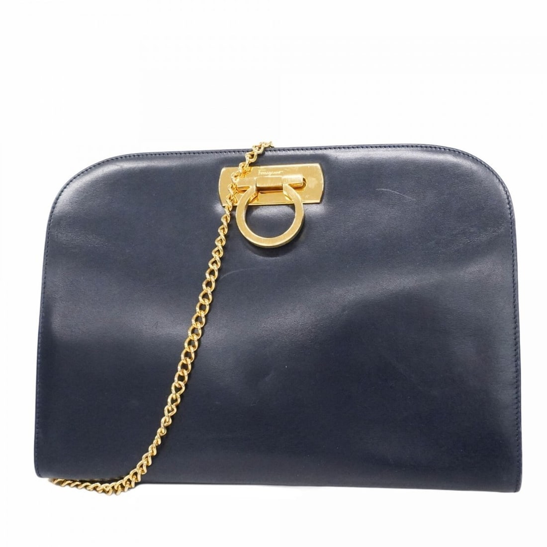 Salvatore Ferragamo Gancini Leather Shoulder Bag, Navy, Women's: --- Catalog ---Category: SizeSize (HxWxD): 20.5cm x 28cm x 5cm / 8.07'' x 11.02'' x 1.96''Category: DesignType: Shoulder bagColor: NavyGender: WomenMaterial: Leather Hardware Color: GoldCategory: Gene