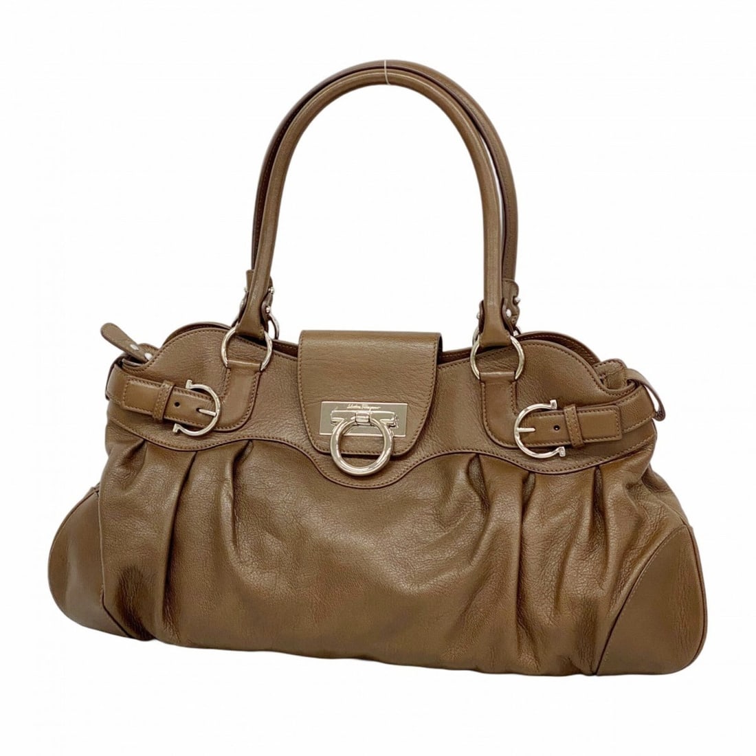 Salvatore Ferragamo Gancini Leather Handbag, Brown, Women's: --- Catalog ---Category: SizeSize (HxWxD): 25.5cm x 43cm x 6cm / 10.03'' x 16.92'' x 2.36''Category: DesignType: HandbagColor: BrownGender: WomenMaterial: Leather Hardware Color: SilverCategory: Gener