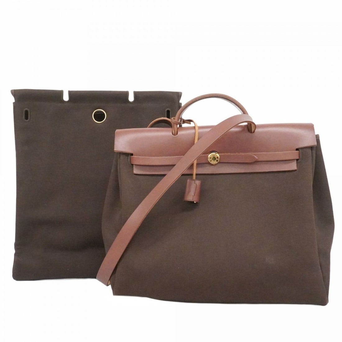 Hermes Herbag MM Toile Officier Brown Handbag (?F stamp) 2-way bag for men and women (1 of 14)