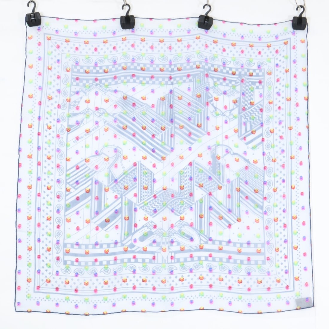 HERMES SANGLES EN ZIGZAG BANBANA (Zigzag Sangles) Silk Blend Carre 60 Scarf/Muffler, Blue (1 of 20)