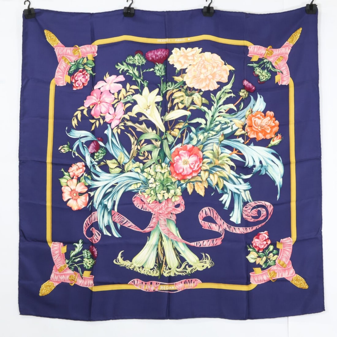 HERMES Regina Queen's Silk Carre 90 Scarf/Muffler, Navy, Women's (1 of 18)