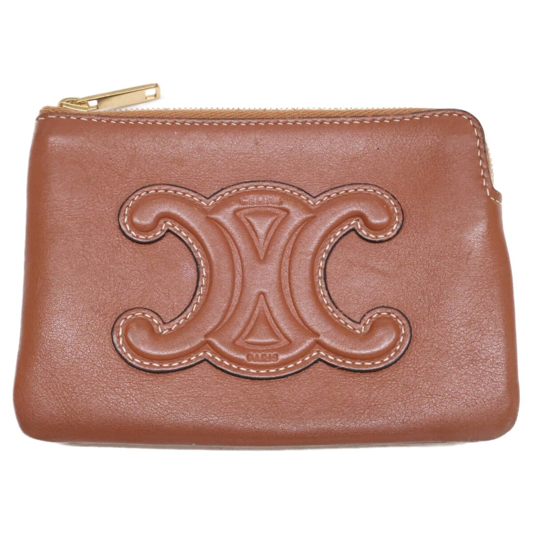 CELINE 10C663 Triomphe Leather Wallet/Coin Case, Brown, Women's: --- Catalog ---Category: SizeSize (HxWxD): 9cm x 13cm x 1cm / 3.54'' x 5.11'' x 0.39''Category: DesignType: Coin purse/coin caseColor: BrownGender: WomenMaterial: Leather Category: GeneralBrand: Celin