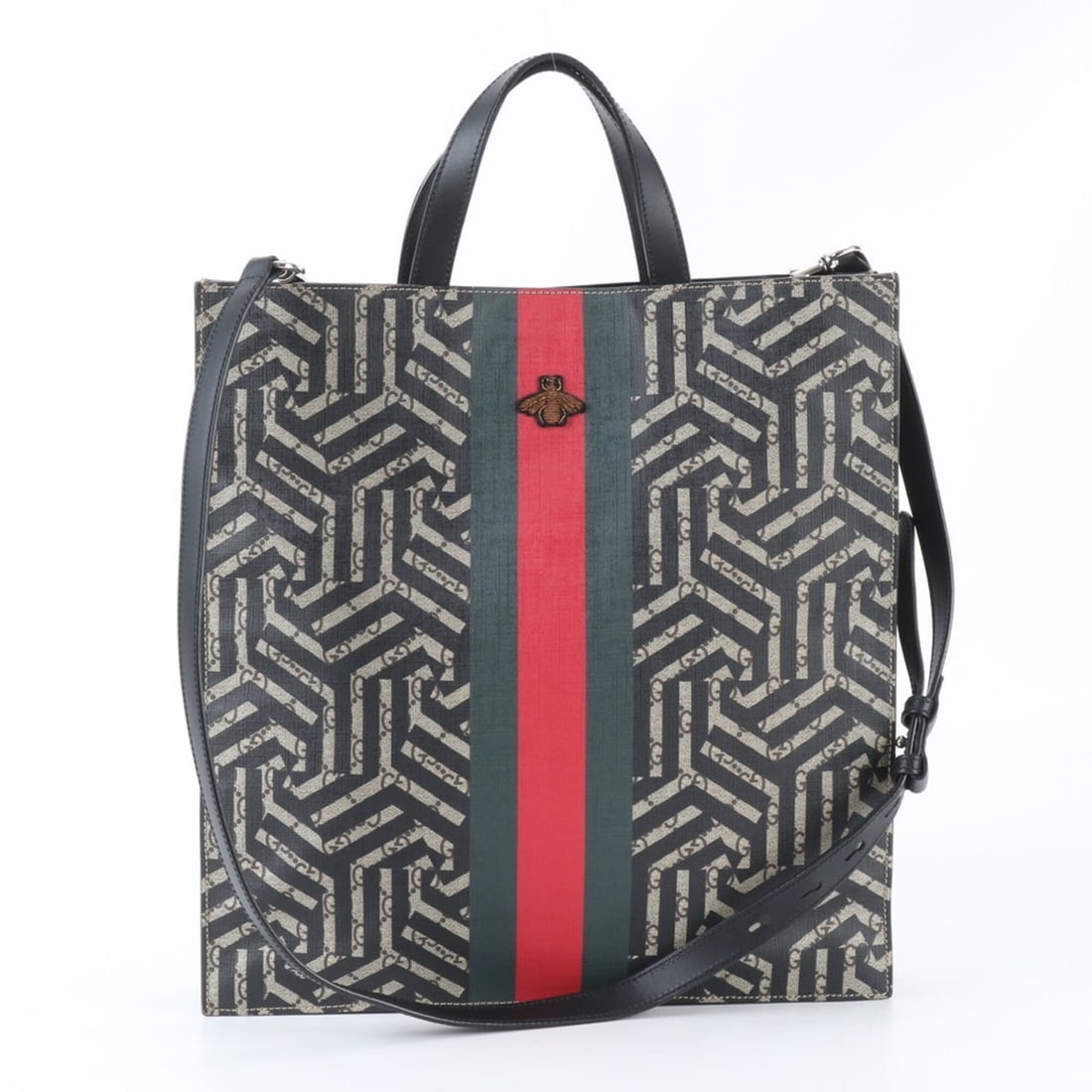 Mint condition Gucci GG Kaleido Sherry Line 450950 Leather 2-Way Tote Bag, Handbag, Crossbody: --- Catalog ---Category: SizeSize (HxWxD): 37cm x 36cm x 7cm / 14.56'' x 14.17'' x 2.75''Strap Length: 110cm / 43.3''Handle Length: 27cm / 10.62''Category: DesignType: Handbag, Tote bagColor: BlackGen