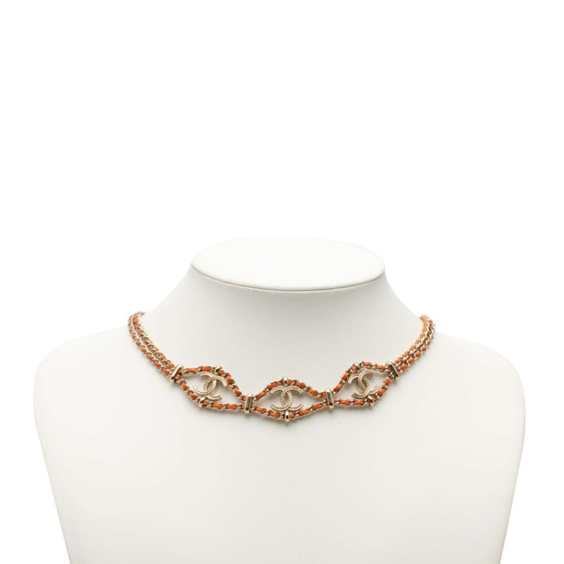 Chanel Coco Mark Chain Necklace, B18C Stamp, Gold, Orange Leather, Plated, Women's.: --- Catalog ---Category: SizeNeck Circumference: 72 cm / 28.34''Category: DesignColor: Gold, OrangeGender: WomenMaterial: Gold plating, LeatherNecklace Type: NecklaceCategory: GeneralBrand: Chanel--- 