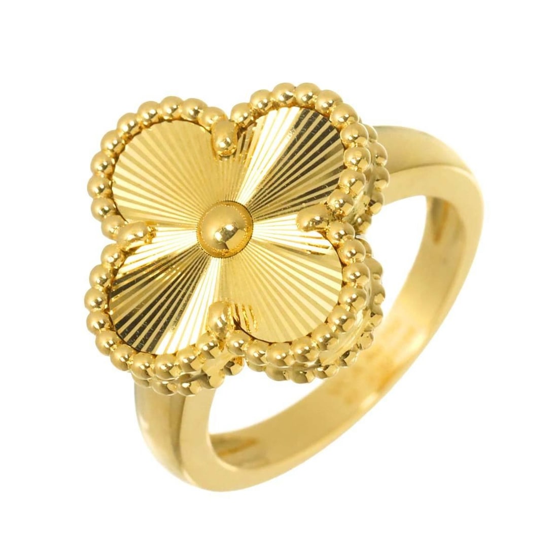 Van Cleef & Arpels Alhambra #47 Ring, Guilloché, 18K YG Yellow Gold 750: --- Catalog ---Category: SizeUS Size: 4Brand Size: 47Category: DesignType: Band ringGender: WomenMaterial: Yellow gold (18K)Category: GeneralBrand: Van Cleef & Arpels--- Item List ---Section: Conditio
