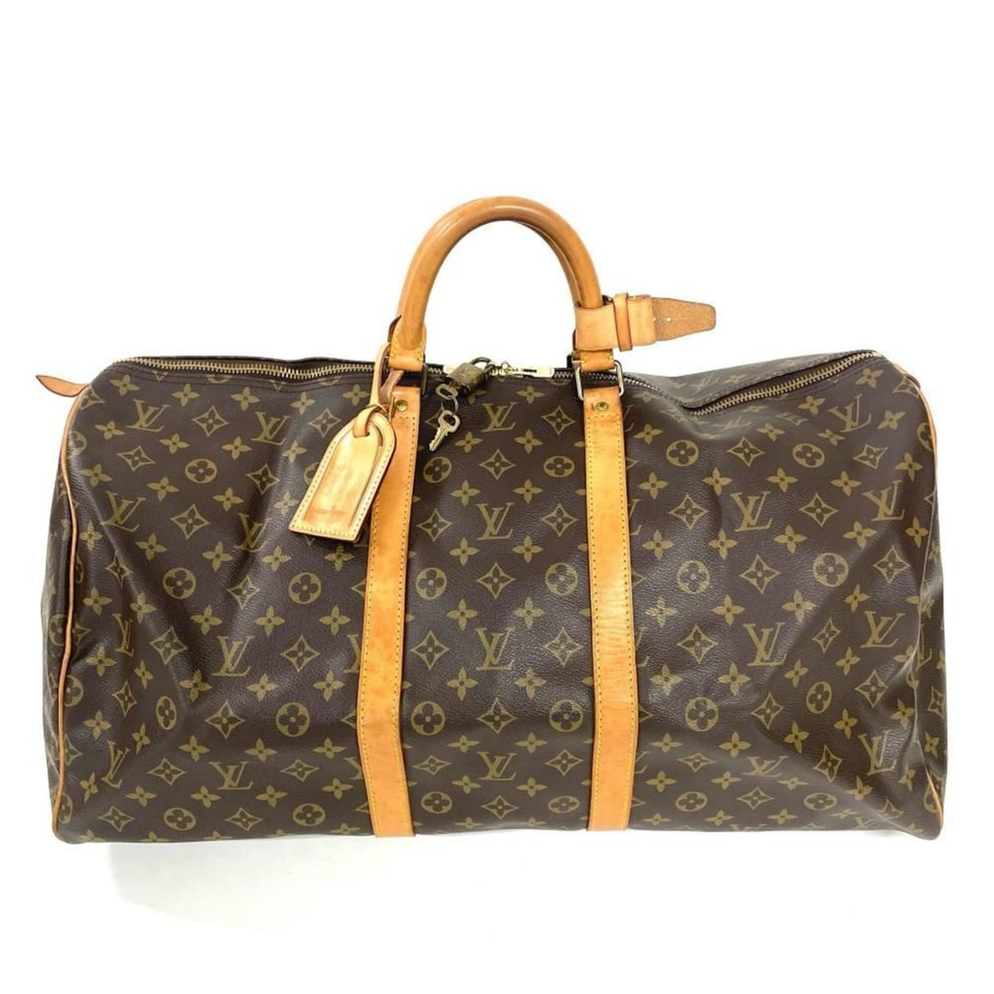 Louis Vuitton Keepall 55 Boston Bag, Monogram Canvas and Leather, M41424, Brown with Gold Hardware: --- Catalog ---Category: SizeSize (HxWxD): 30cm x 55cm x 25cm / 11.81'' x 21.65'' x 9.84''Category: DesignType: Boston bagColor: BrownGender: Women,MenMaterial: Monogram , Canvas Category: GeneralMPN: