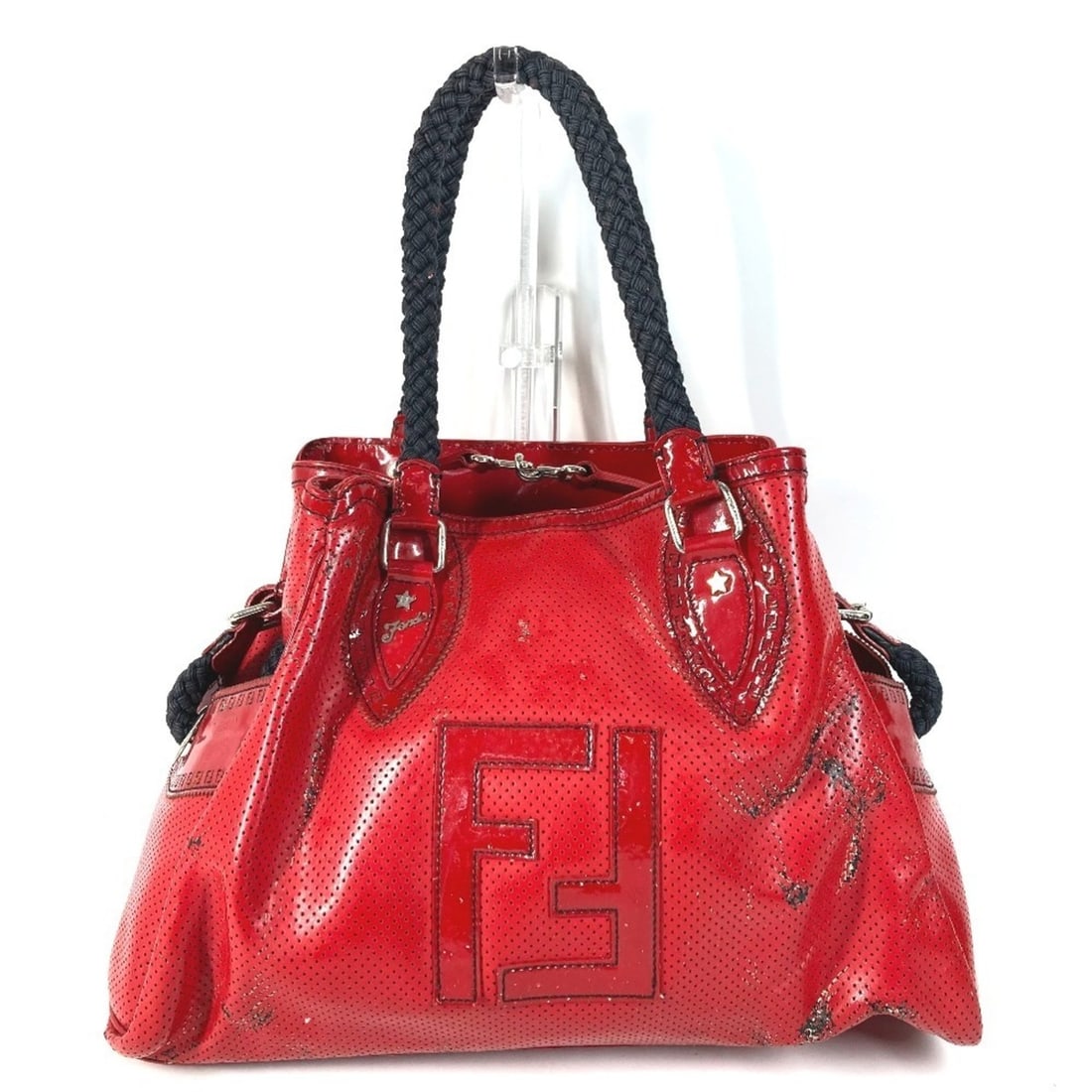 FENDI FF Logo Etnico Perforated Shoulder Bag, Tote Enamel, Men's & Women's, Red: --- Catalog ---Category: SizeSize (HxWxD): 24.5cm x 38cm x 14cm / 9.64'' x 14.96'' x 5.51''Category: DesignType: Shoulder bag, Tote bagColor: Black, Red colorGender: Men,WomenCategory: GeneralBrand: F