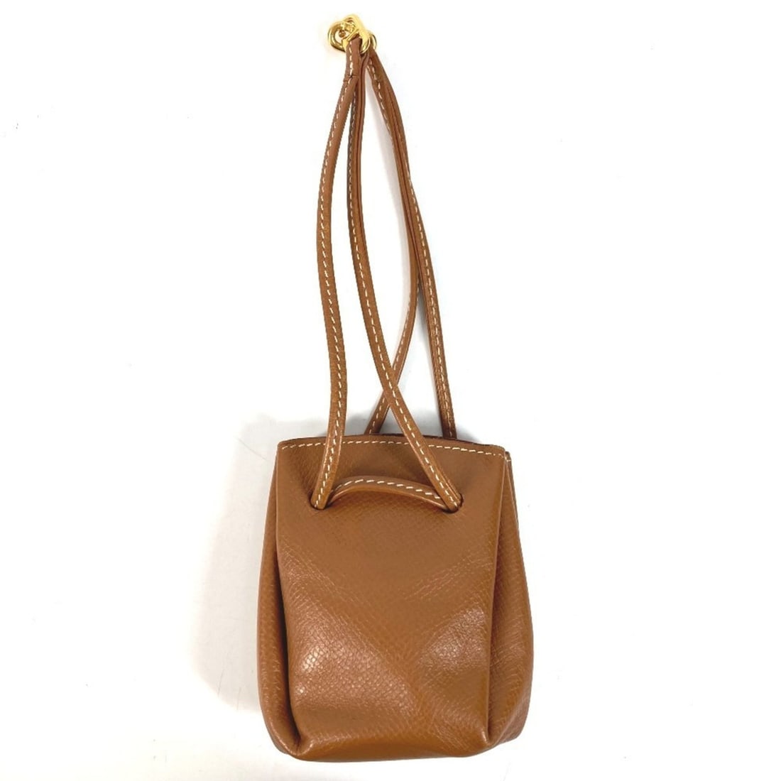 HERMES Vespa drawstring pouch, accessory case, handbag, leather, men's, women's, brown. (1 of 13)
