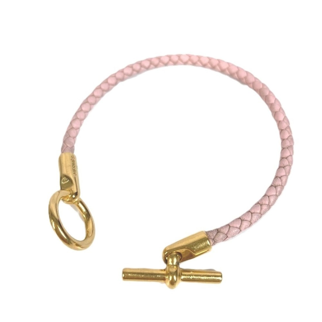 HERMES Glenan Braided Bangle Bracelet, Leather, Men's & Women's, Light Pink: --- Catalog ---Category: SizeLength: 19cm / 7.48''Category: DesignType: BangleColor: Gold, Light pinkGender: Men,WomenMaterial: LeatherCategory: GeneralBrand: HermesCountry of Origin: Italy--- Item Li