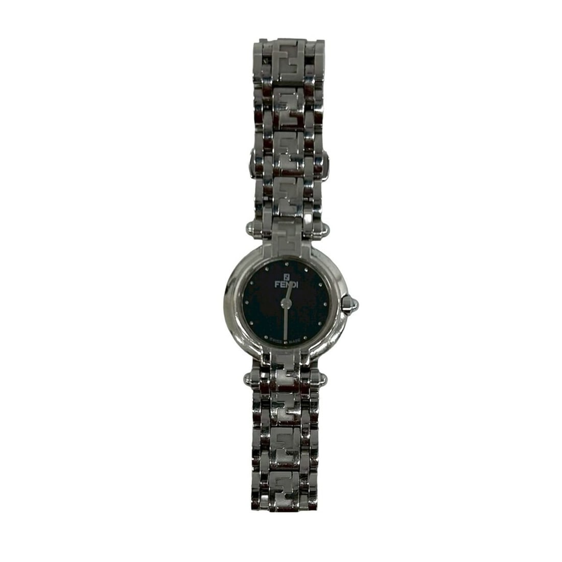 FENDI Orologi 750L FF Logo Stainless Steel Quartz Watch, Silver/Black, L2161: --- Catalog ---Category: SizeWrist Size: 15cm / 5.9''Case Diameter: 25mm / 0.98''Category: DesignType: WristwatchGender: WomenMaterial (Band): Stainless steelMaterial (Case): Stainless steelCategory: