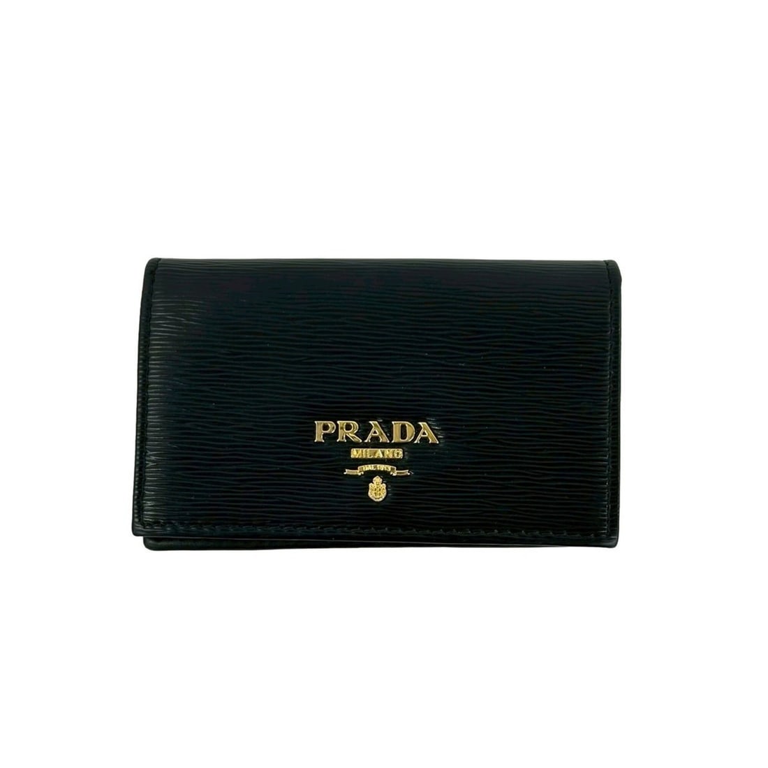 PRADA logo gold hardware leather genuine business card holder/card case wallet purse coin black (1 of 10)