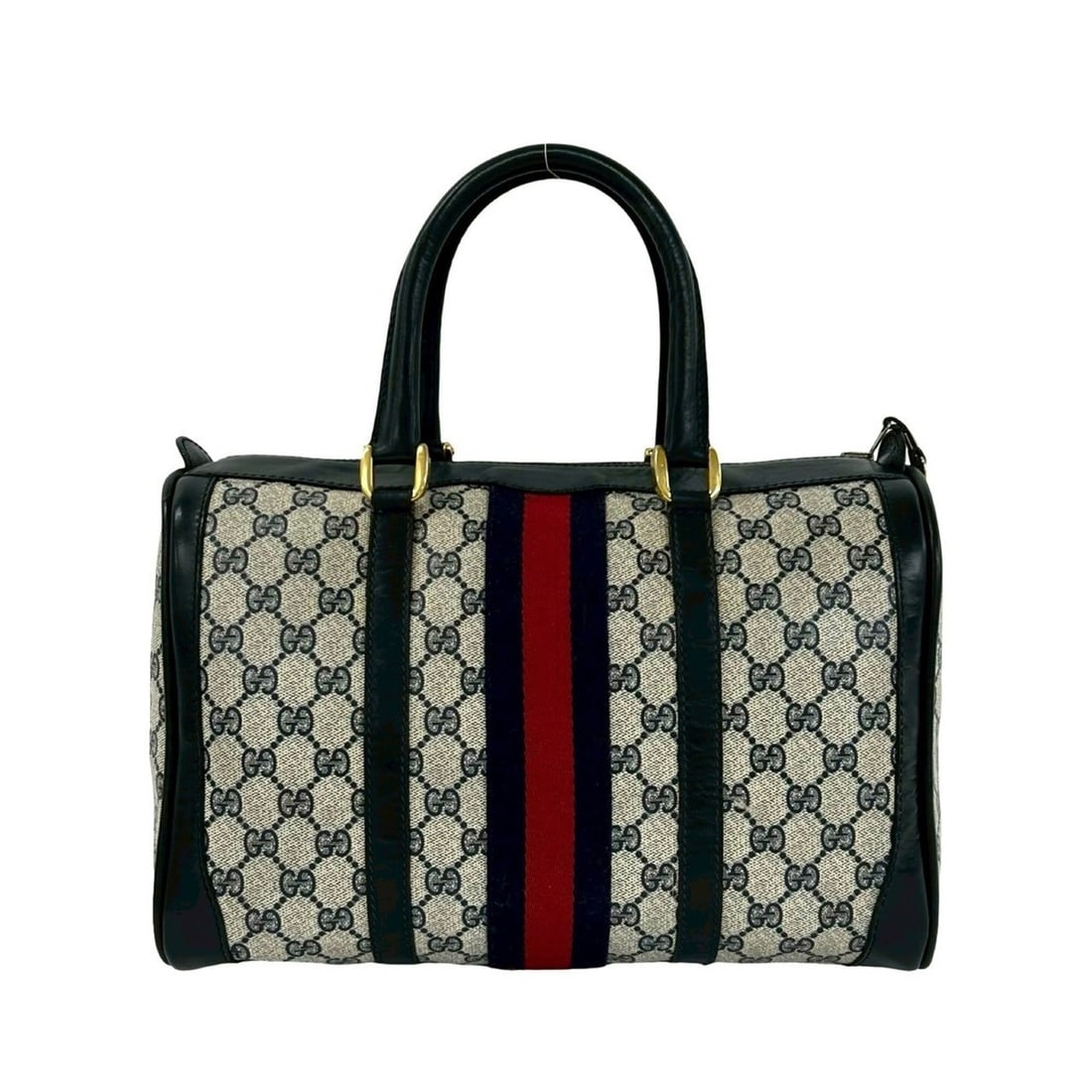 GUCCI Vintage Sherry Line GG Logo Leather Handbag Mini Boston Bag Navy 25932 (1 of 12)
