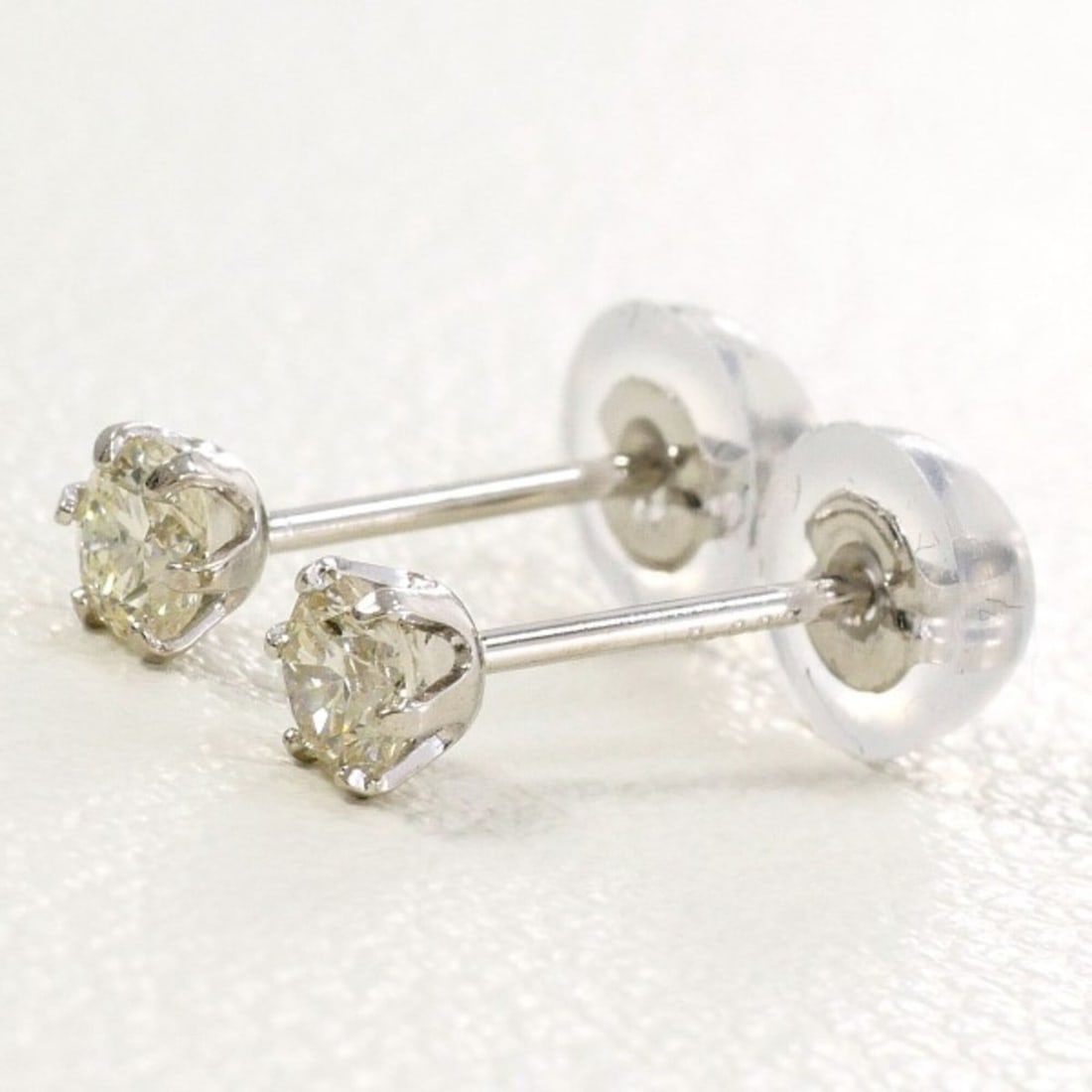 PT900 Platinum Earrings with 0.1g Diamonds (x2), Total Weight Approx. 0.3g, Used/Like New Condition. (1 of 20)