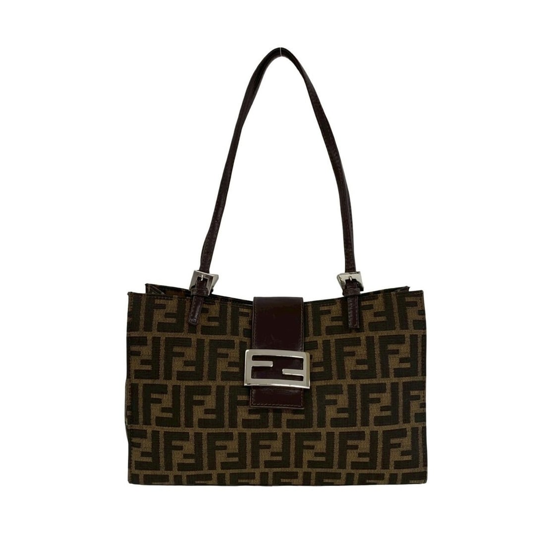 FENDI Vintage Zucca FF Logo Hardware Canvas Leather Tote Bag Semi-Shoulder Brown 16531 (1 of 18)