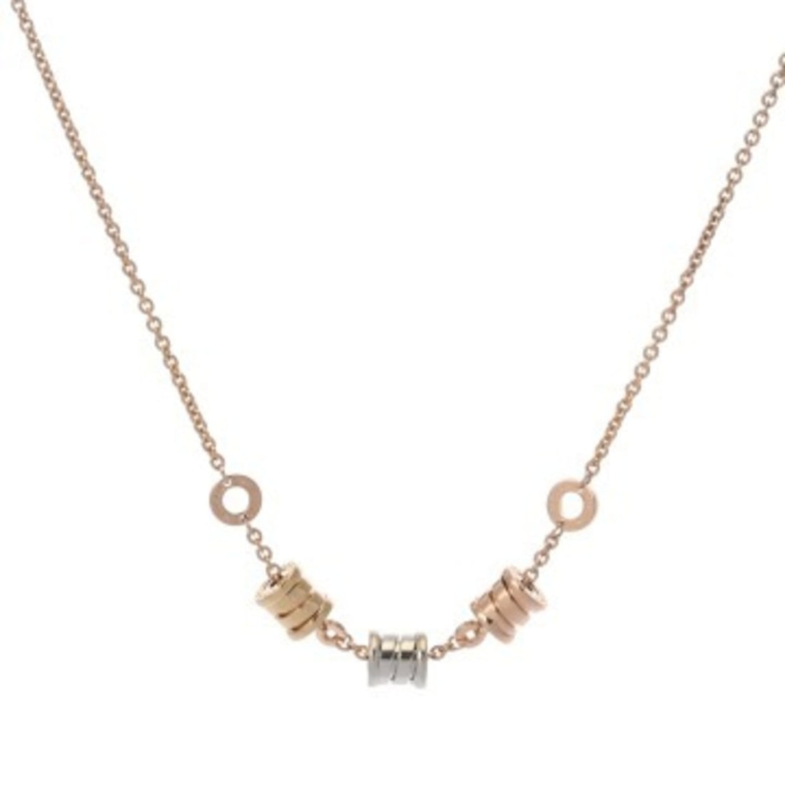 BVLGARI B-ZERO1 Three Elements Necklace for Women, 18K Pink Gold (PG), Yellow (18K White Gold),: --- Catalog ---Category: SizePendant Size: 6mm x 7mm / 0.23'' x 0.27''Neck Circumference: 39.5 cm - 45 cm / 15.55'' - 17.71''Category: DesignGender: WomenMaterial: Pink gold (18K), White gold (18K), Y