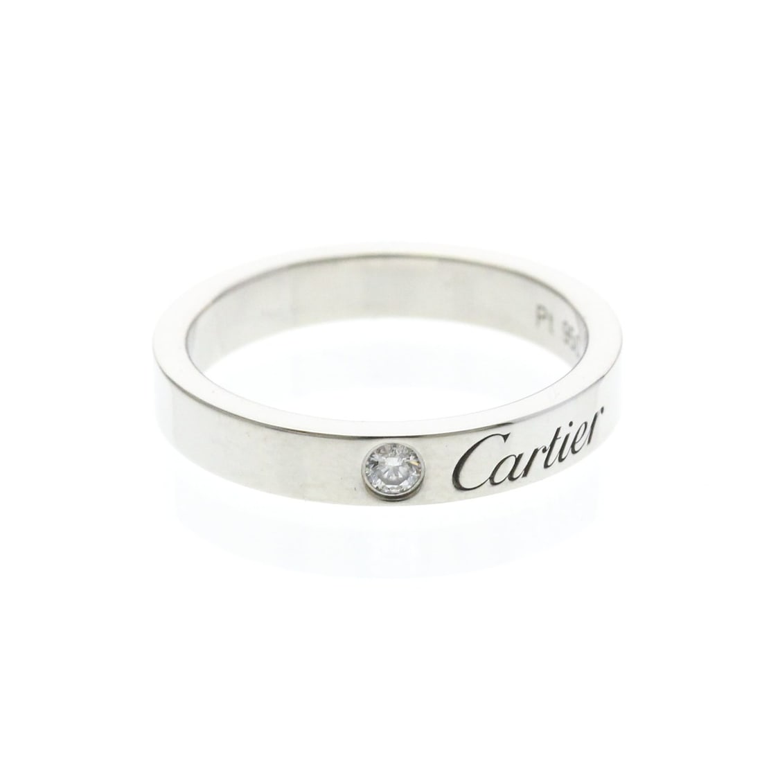 Cartier C De Cartier Ring With 1 Diamond Platinum Fashion Diamond Band Ring Silver: --- Catalog ---Category: SizeWidth: 3mm / 0.12''Weight: 4.7g / 0.16oz.JP Size: 8US Size: 4 1/2Brand Size: 48Category: DesignType: Band ringColor: SilverMetal: PlatinumStone: DiamondStyle: FashionGende