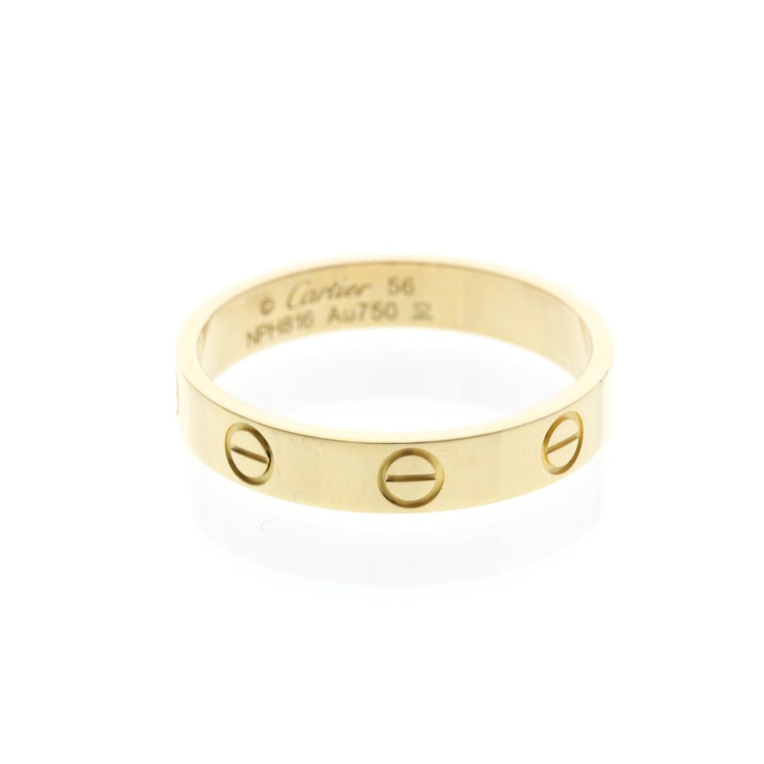 Cartier Mini Love Ring Yellow Gold (18K) Fashion No Stone Band Ring Gold: --- Catalog ---Category: SizeWidth: 3.6mm / 0.14''Weight: 3.5g / 0.12oz.JP Size: 16US Size: 7 1/2Brand Size: 56Category: DesignType: Band ringColor: GoldMetal: GoldStone: No StoneStyle: FashionGender: