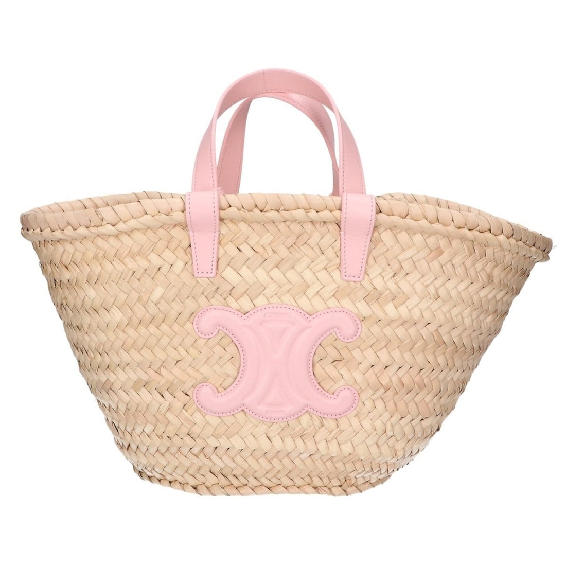 CELINE Teen Triomphe Classic Panier Palm Leaf & Calfskin 2-Way Basket Bag Handbag Pink Natural (1 of 17)