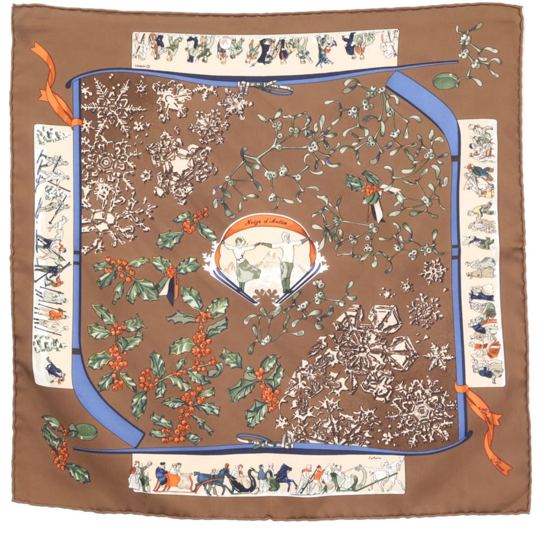 HERMES Neige d Antan (Snow of Last Year) Silk Carre 45 Scarf/Muffler, Brown, Women's: --- Catalog ---Category: SizeSize (LxW): 42.5cm x 43cm / 16.73'' x 16.92''Category: DesignType: ScarfColor: BrownGender: WomenMaterial: Silk Category: GeneralBrand: Hermes--- Item List ---Section: Con