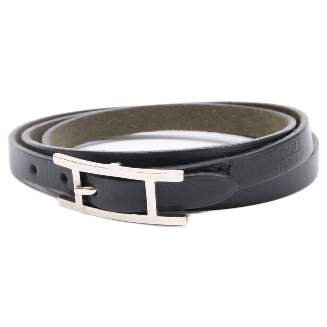 HERMES Hermes Be Api Triple Strand Leather Bracelet Black Women's (1 of 12)