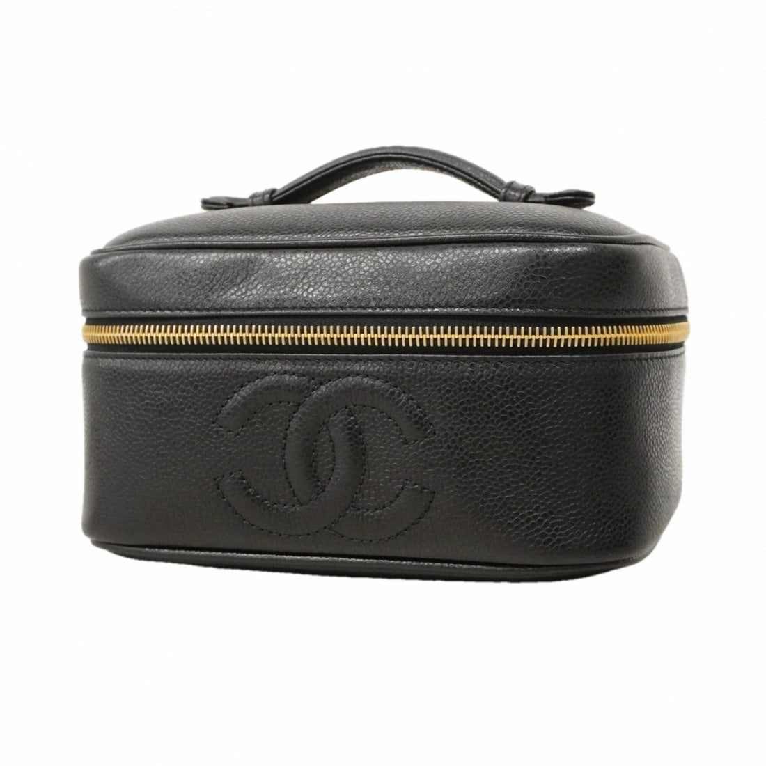Chanel handbag/vanity bag, caviar leather, black, women's.: --- Catalog ---Category: SizeSize (HxWxD): 10.5cm x 19.5cm x 14cm / 4.13'' x 7.67'' x 5.51''Category: DesignType: Vanity bagColor: BlackGender: WomenMaterial: Grained Calfskin Hardware Color: GoldCate