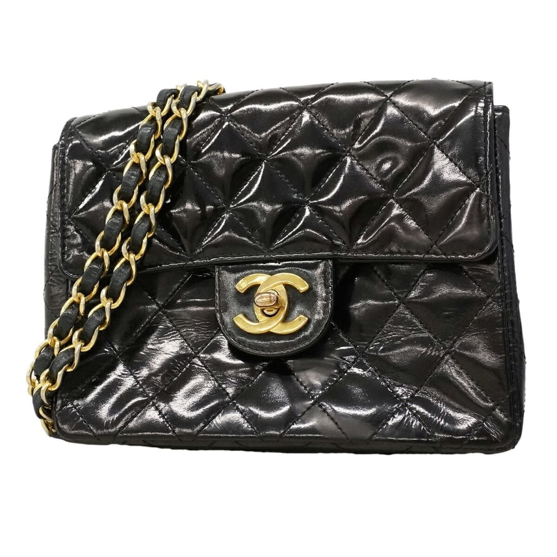 Chanel Mini Matelassé Chain Shoulder Bag, Patent Leather, Black, Women's (1 of 15)