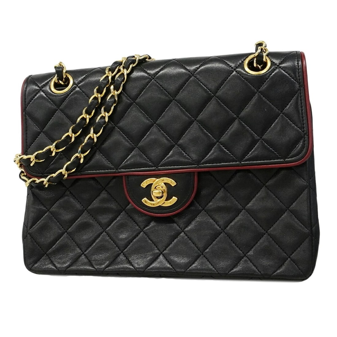 Chanel Matelassé Shoulder Bag with Double Chain, Lambskin, Black, Women's: --- Catalog ---Category: SizeSize (HxWxD): 17cm x 23cm x 6.5cm / 6.69'' x 9.05'' x 2.55''Category: DesignType: Shoulder bagColor: BlackGender: WomenMaterial: Leather Hardware Color: GoldLeather/Fur Ty