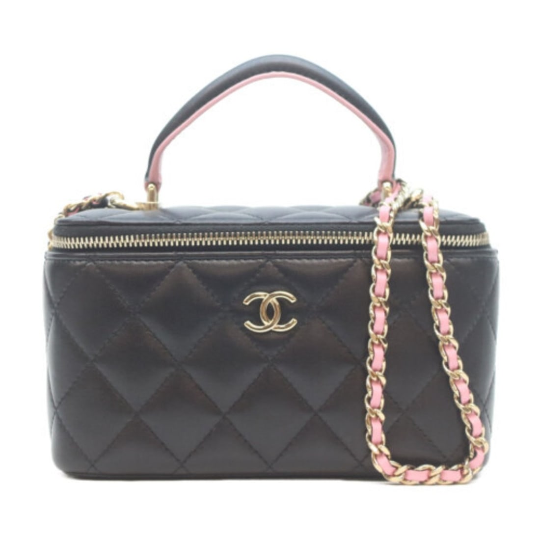 CHANEL Top Handle Chain Vanity Shoulder Bag, Black, Pink, Gold Hardware, Women's (1 of 14)