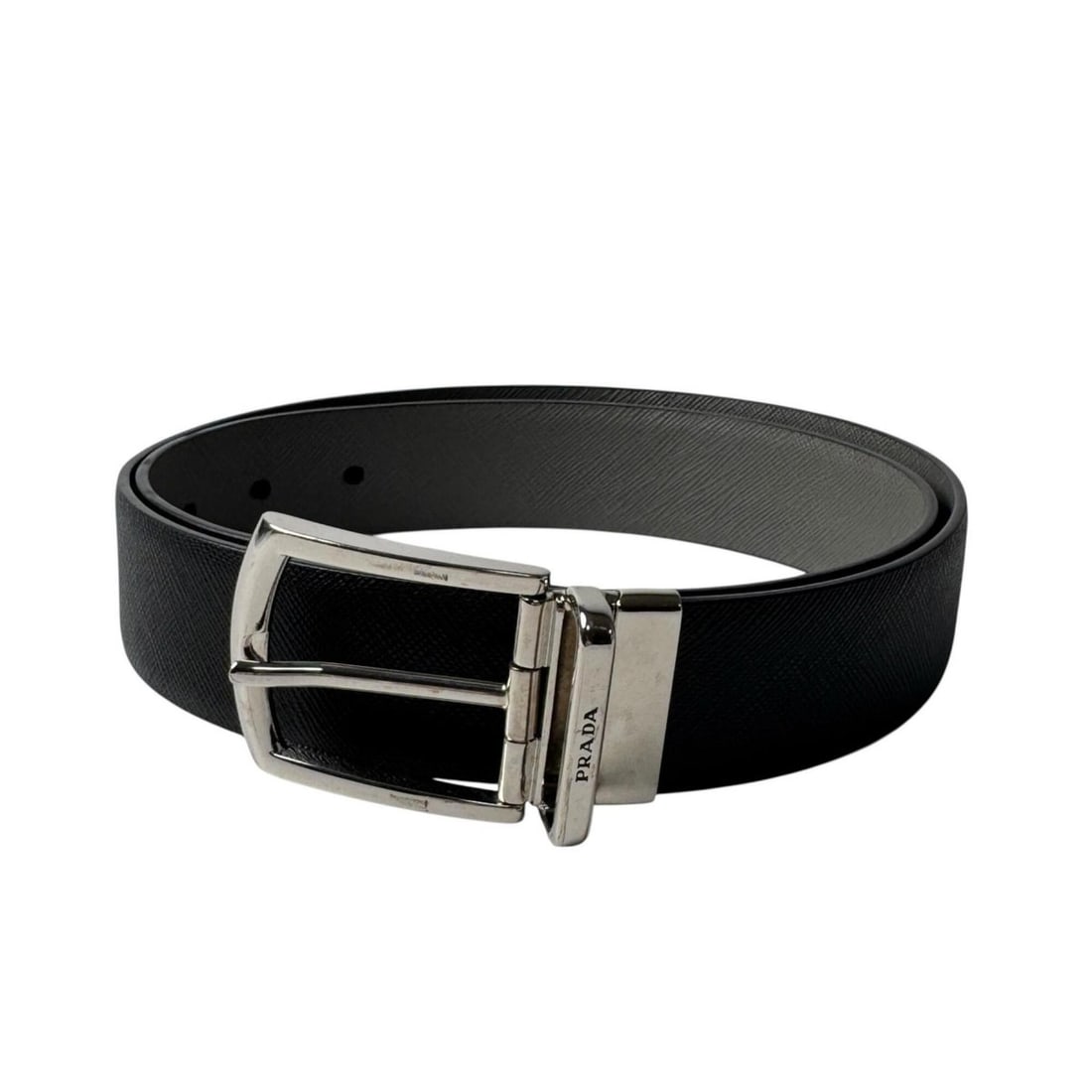 Prada Saffiano Leather Reversible Belt, Size 90 (36), Black, Men's (1 of 14)