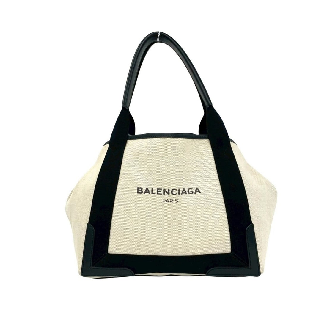 BALENCIAGA Navy Cabas Canvas Leather Tote Bag Handbag Black Ivory 92067 (1 of 11)
