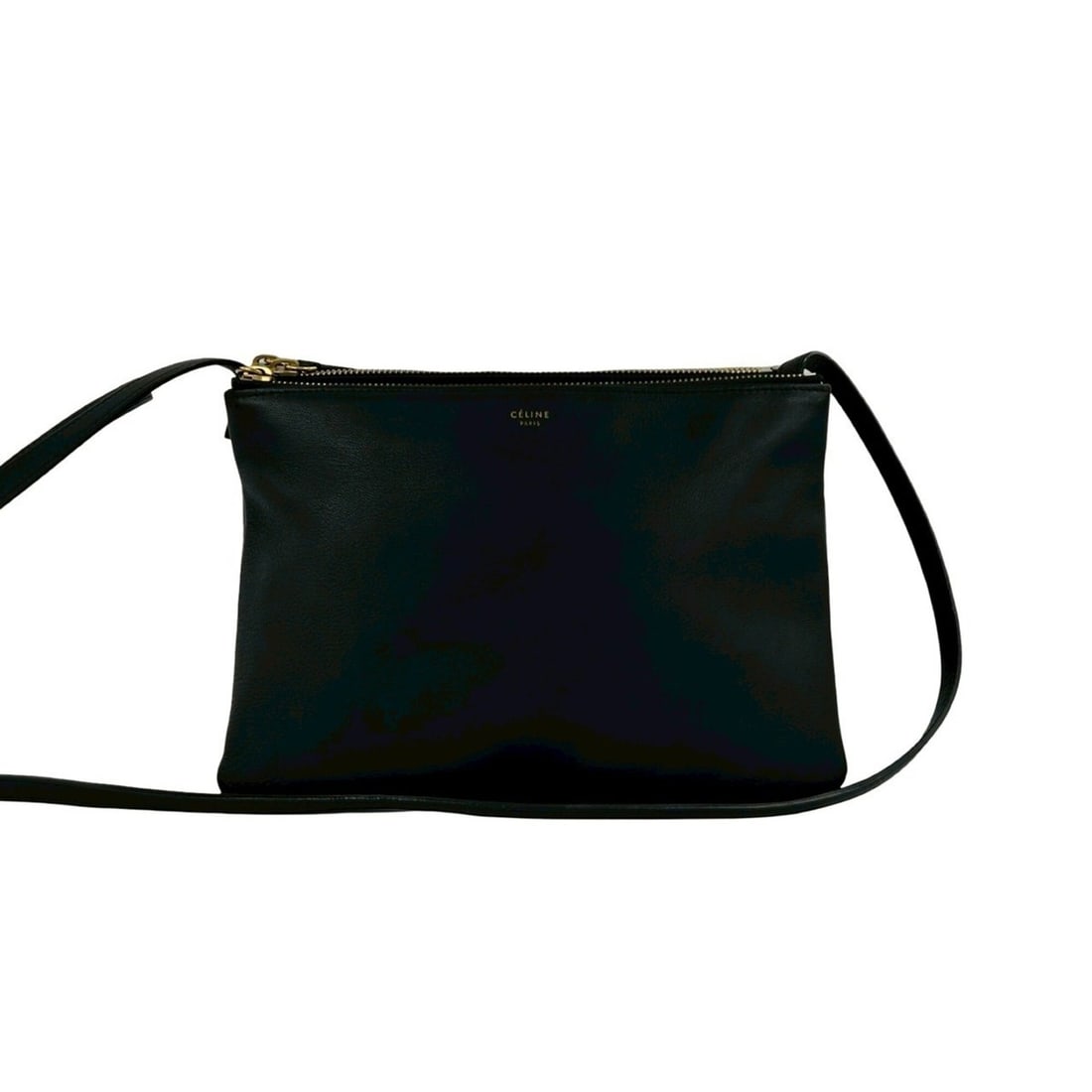 CELINE Trio Leather Shoulder Bag, Mini Pouch, Sacoche, Crossbody Black (91350) (1 of 11)