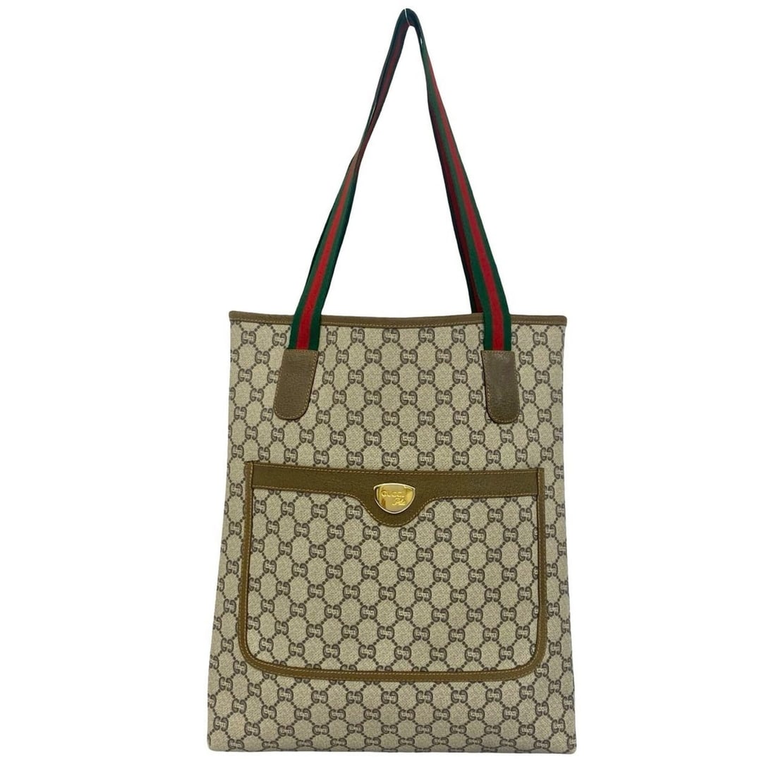 GUCCI Old Gucci Sherry Line Plus Logo Hardware GG Pattern Leather Tote Bag Brown 47336 (1 of 10)