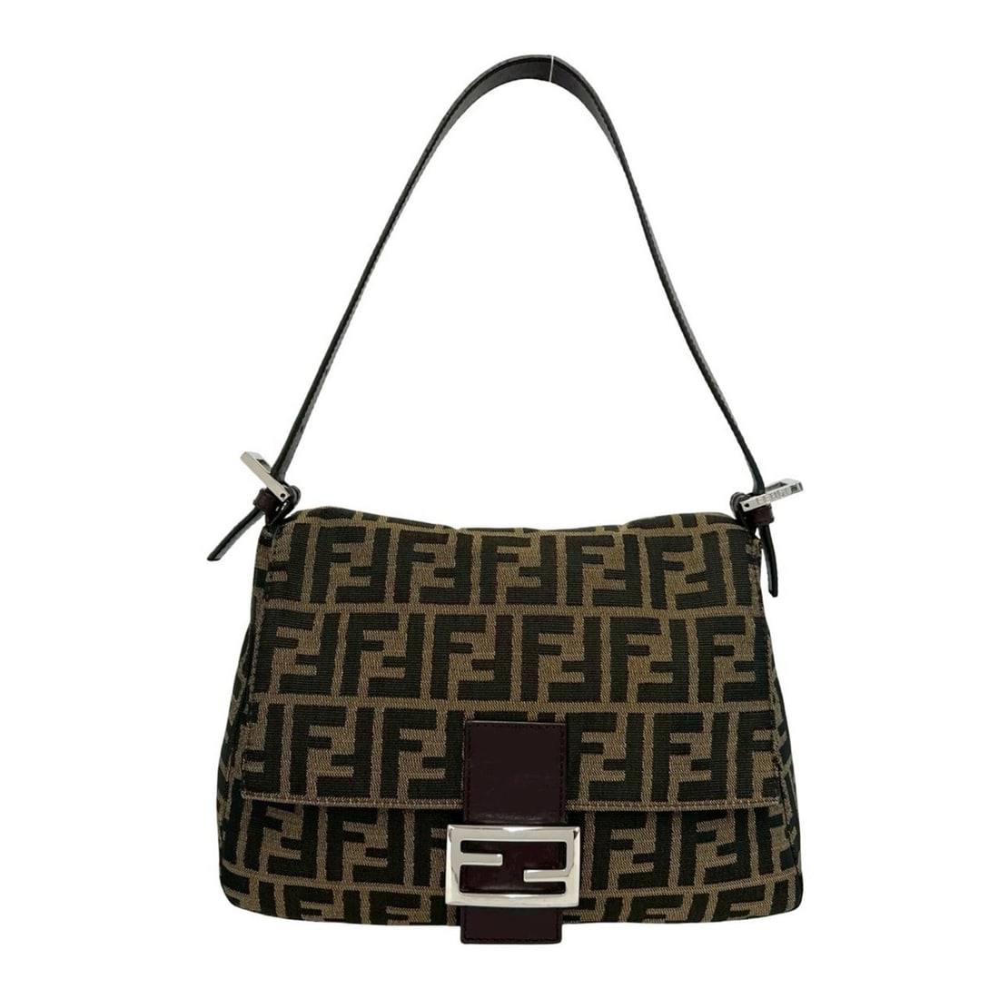 FENDI Mamma Bucket Zucca FF Logo Hardware Canvas Leather Semi One Shoulder Bag Brown 38131 (1 of 18)