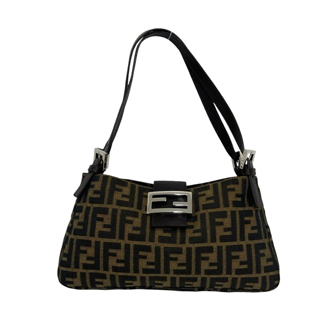 FENDI Zucca FF Logo Hardware Canvas Leather Semi-Shoulder Bag Handbag Brown 25887 (1 of 10)