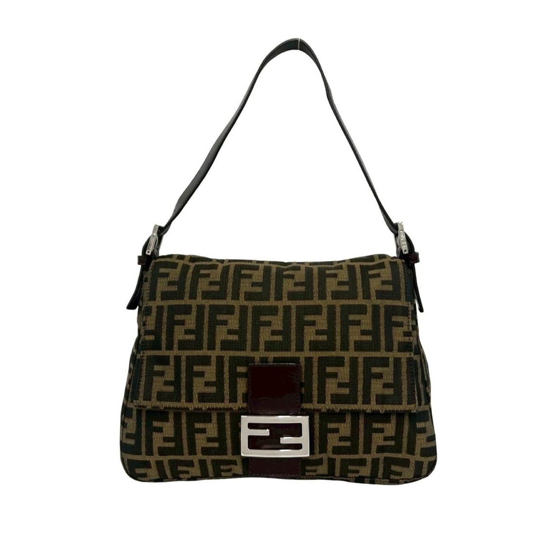 FENDI Mamma Bucket Zucca FF Logo Hardware Canvas Leather Semi One Shoulder Bag Brown 18191 (1 of 10)