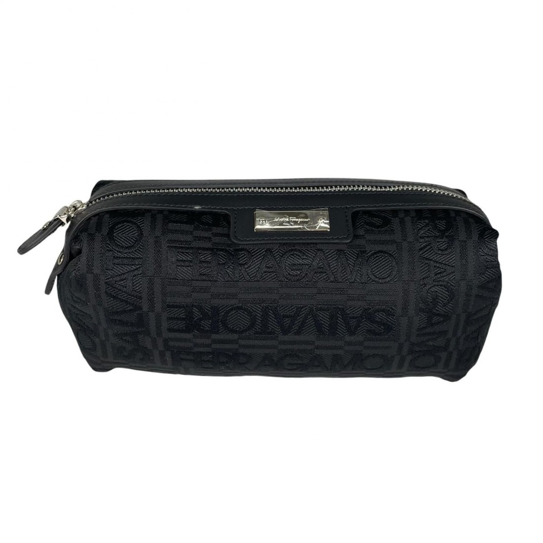 Salvatore Ferragamo AU-22 A266 Canvas Pouch, Black, Women's (1 of 20)