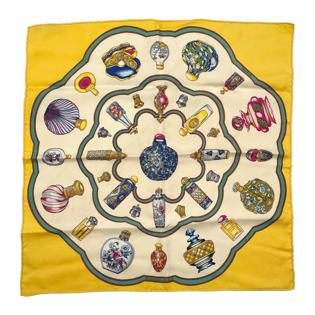 HERMES Carre 42 Silk Scarf/Muffler, Yellow, Men's/Women's (1 of 11)