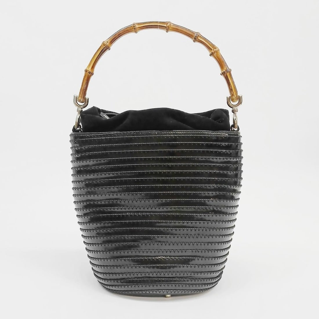 GUCCI Bamboo 2-Way Bucket Handbag Shoulder Bag, Patent Leather, Black, Women's (1 of 10)